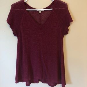 burgundy knit american eagle tee